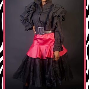 PU leather and tulle skirt